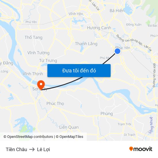 Tiền Châu to Lê Lợi map