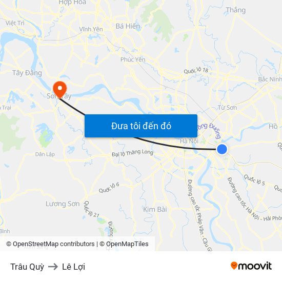 Trâu Quỳ to Lê Lợi map