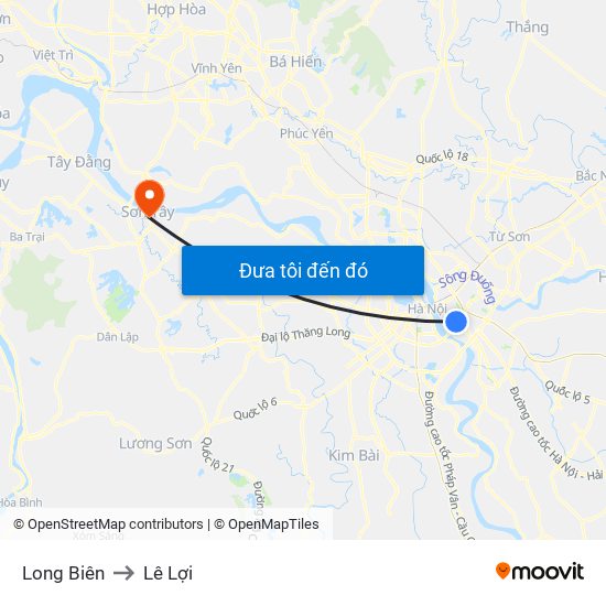 Long Biên to Lê Lợi map