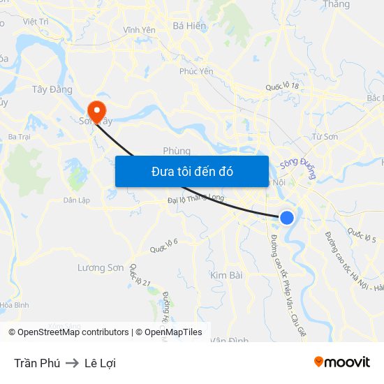 Trần Phú to Lê Lợi map