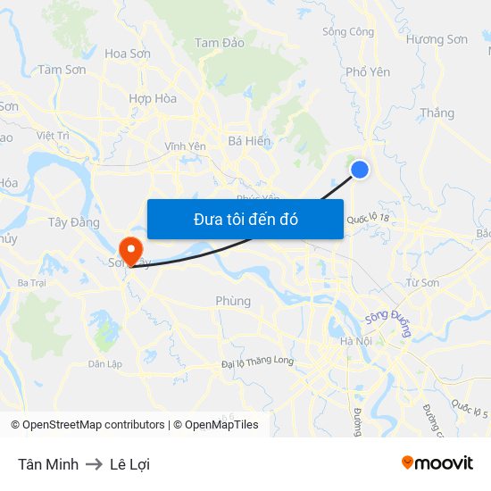 Tân Minh to Lê Lợi map