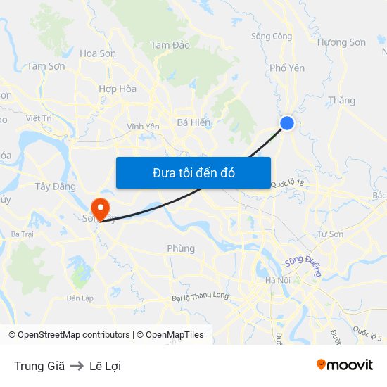 Trung Giã to Lê Lợi map