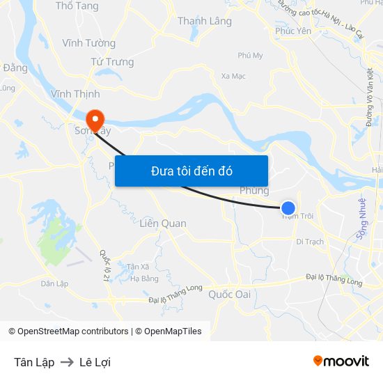 Tân Lập to Lê Lợi map