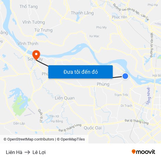 Liên Hà to Lê Lợi map