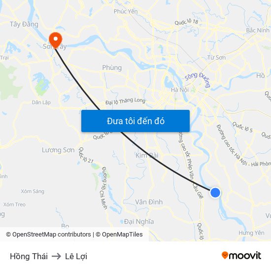 Hồng Thái to Lê Lợi map