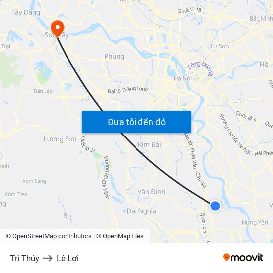 Tri Thủy to Lê Lợi map