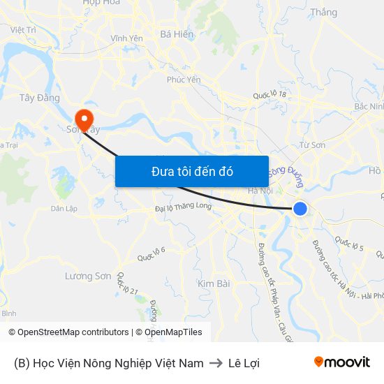 (B) Học Viện Nông Nghiệp Việt Nam to Lê Lợi map
