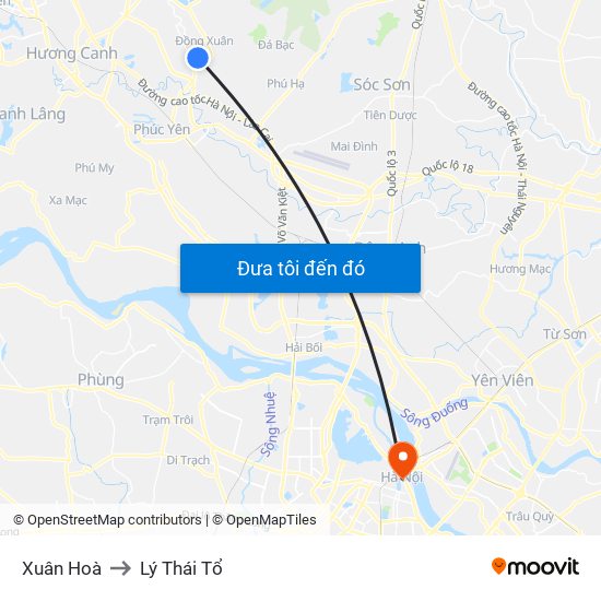 Xuân Hoà to Lý Thái Tổ map