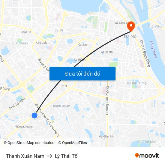 Thanh Xuân Nam to Lý Thái Tổ map