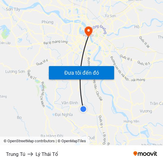 Trung Tú to Lý Thái Tổ map