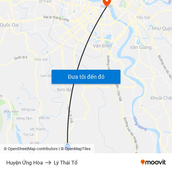 Huyện Ứng Hòa to Lý Thái Tổ map