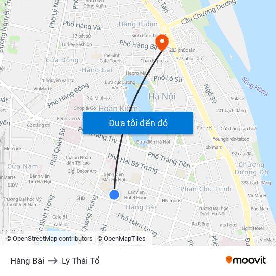 Hàng Bài to Lý Thái Tổ map