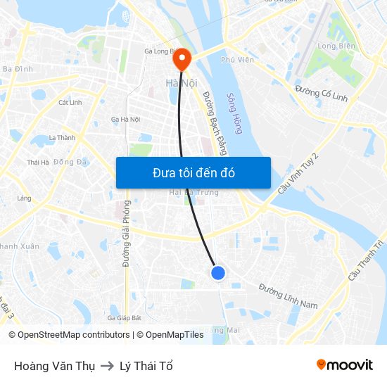 Hoàng Văn Thụ to Lý Thái Tổ map