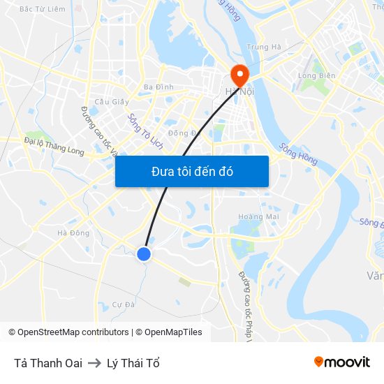 Tả Thanh Oai to Lý Thái Tổ map