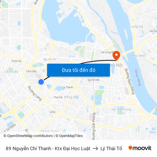 89 Nguyễn Chí Thanh - Ktx Đại Học Luật to Lý Thái Tổ map