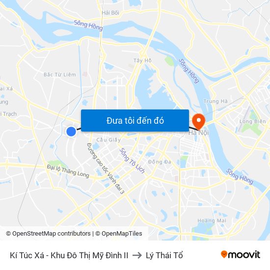 Kí Túc Xá - Khu Đô Thị Mỹ Đình II to Lý Thái Tổ map