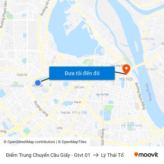 Điểm Trung Chuyển Cầu Giấy - Gtvt 01 to Lý Thái Tổ map