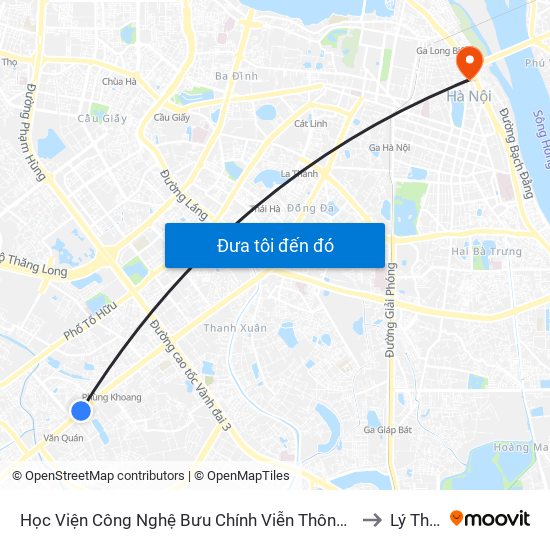 Học Viện Công Nghệ Bưu Chính Viễn Thông - Trần Phú (Hà Đông) to Lý Thái Tổ map