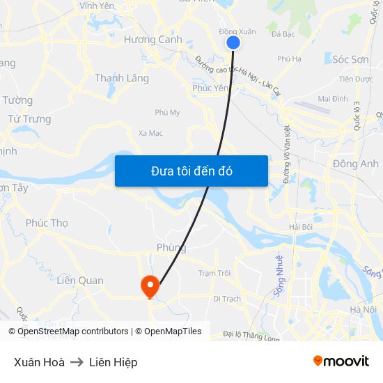 Xuân Hoà to Liên Hiệp map