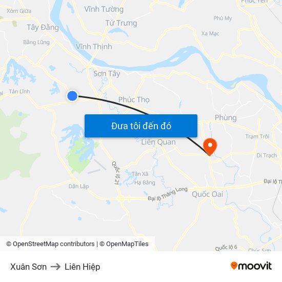 Xuân Sơn to Liên Hiệp map