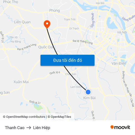 Thanh Cao to Liên Hiệp map