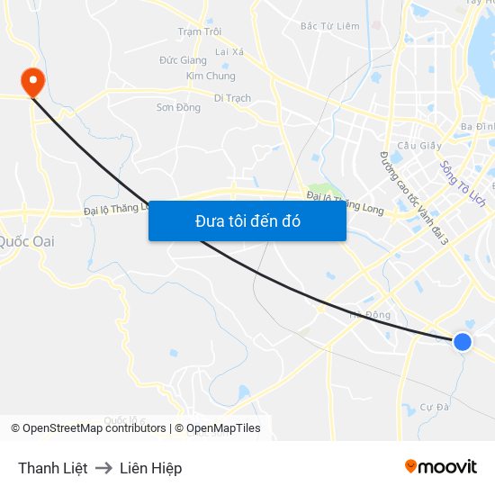 Thanh Liệt to Liên Hiệp map