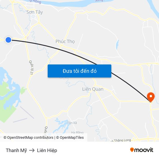 Thanh Mỹ to Liên Hiệp map