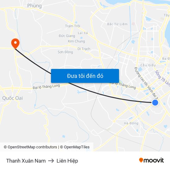 Thanh Xuân Nam to Liên Hiệp map