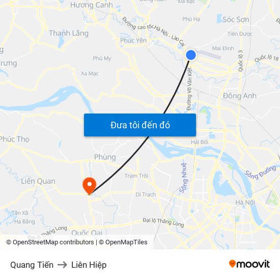 Quang Tiến to Liên Hiệp map