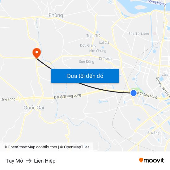 Tây Mỗ to Liên Hiệp map