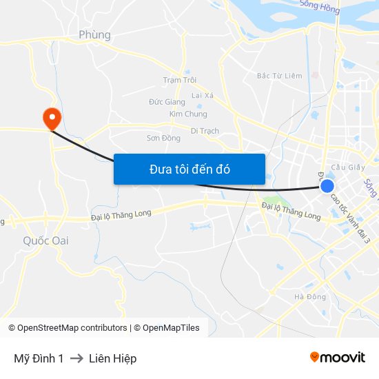 Mỹ Đình 1 to Liên Hiệp map