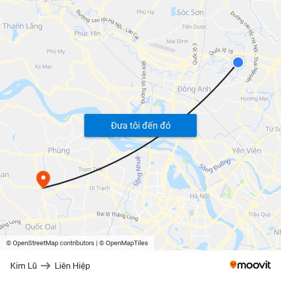 Kim Lũ to Liên Hiệp map
