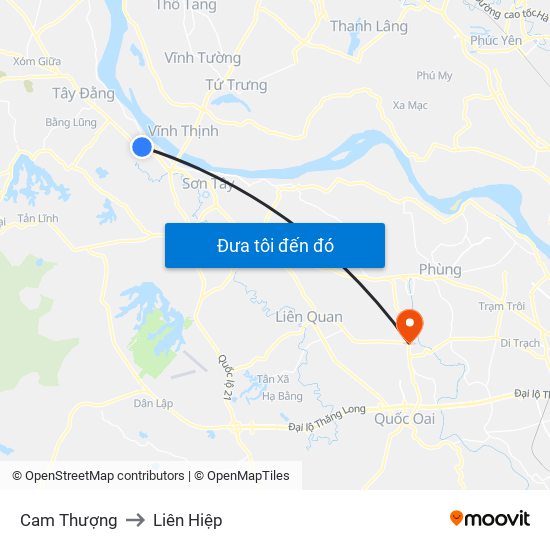 Cam Thượng to Liên Hiệp map