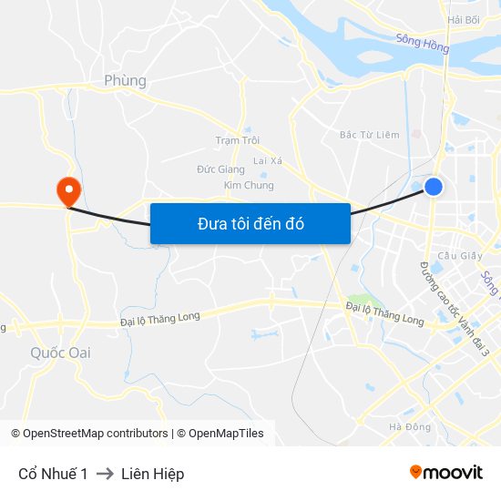 Cổ Nhuế 1 to Liên Hiệp map