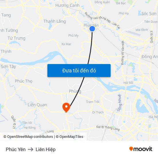 Phúc Yên to Liên Hiệp map