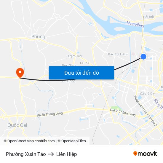 Phường Xuân Tảo to Liên Hiệp map