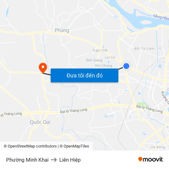 Phường Minh Khai to Liên Hiệp map