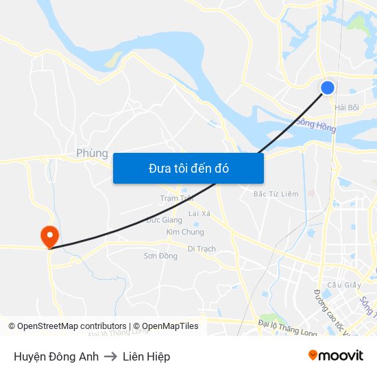 Huyện Đông Anh to Liên Hiệp map