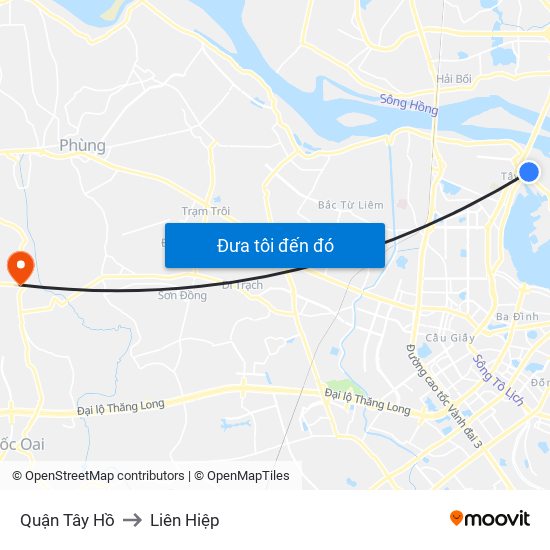 Quận Tây Hồ to Liên Hiệp map