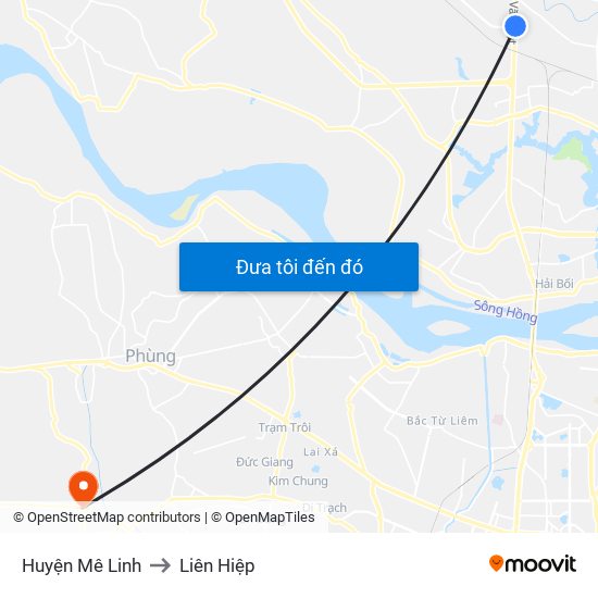 Huyện Mê Linh to Liên Hiệp map