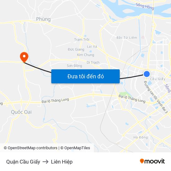 Quận Cầu Giấy to Liên Hiệp map