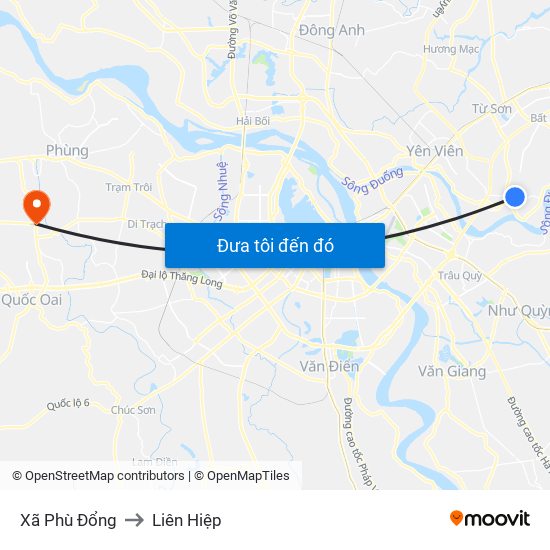 Xã Phù Đổng to Liên Hiệp map