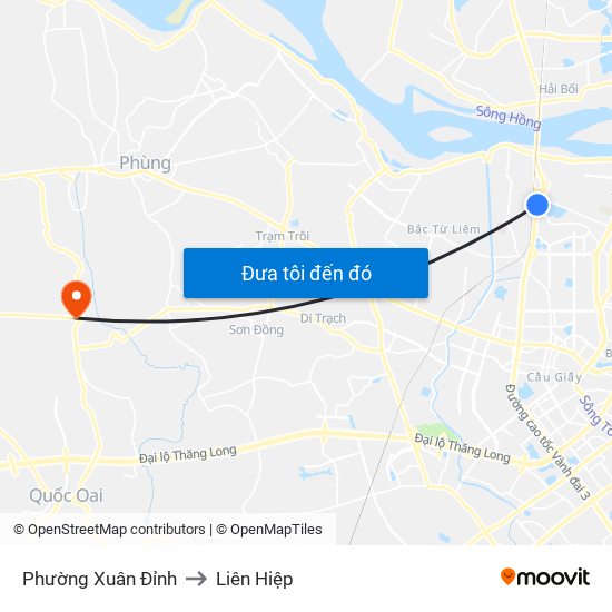 Phường Xuân Đỉnh to Liên Hiệp map