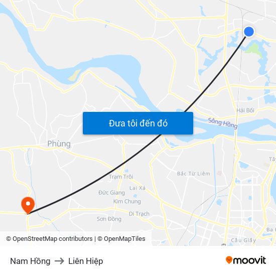 Nam Hồng to Liên Hiệp map