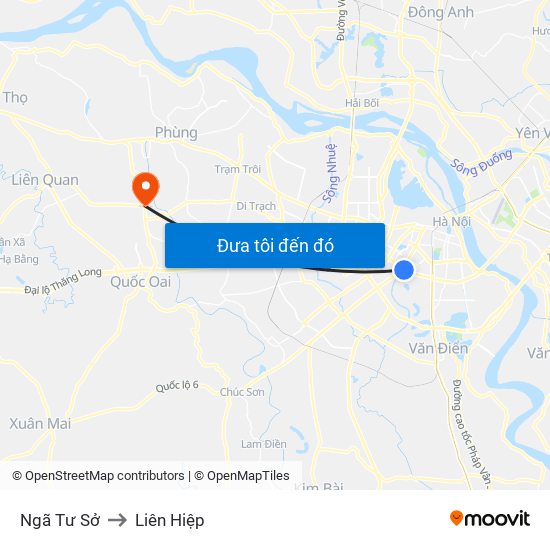 Ngã Tư Sở to Liên Hiệp map