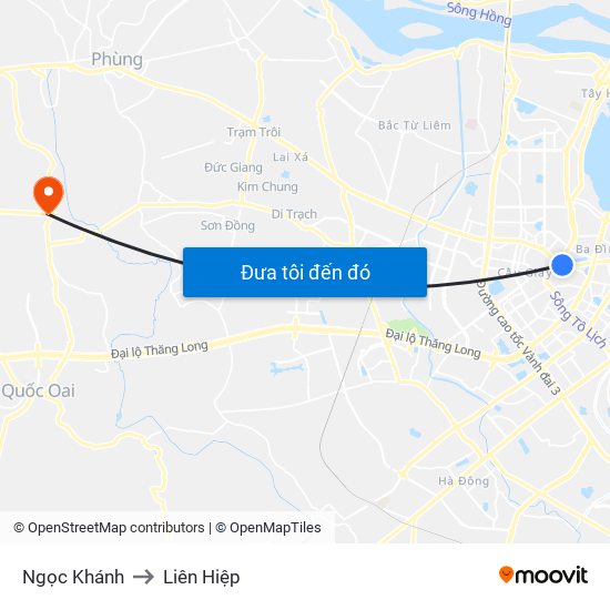 Ngọc Khánh to Liên Hiệp map