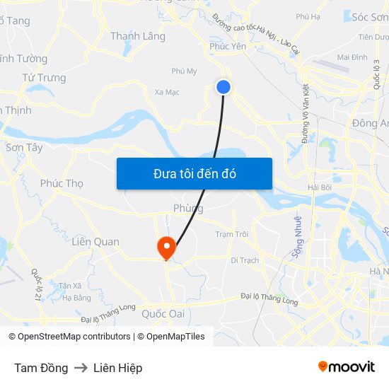 Tam Đồng to Liên Hiệp map