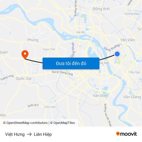 Việt Hưng to Liên Hiệp map