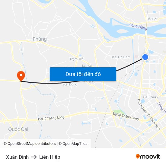 Xuân Đỉnh to Liên Hiệp map