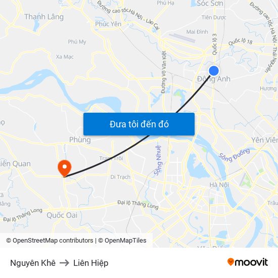 Nguyên Khê to Liên Hiệp map